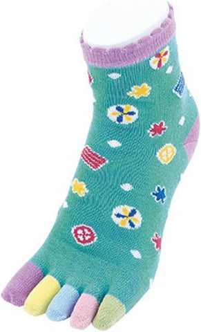 Kurochiku 5-Toe Colorful Socks Japanese Sweets - Green/Multicolor CLEARANCE USA