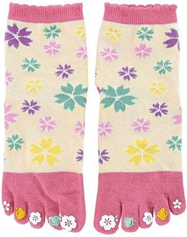 Kurochiku 5-Toe Printed Tabi Socks Cherry Blossom (Yumemisou) - Pink CLEARANCE USA