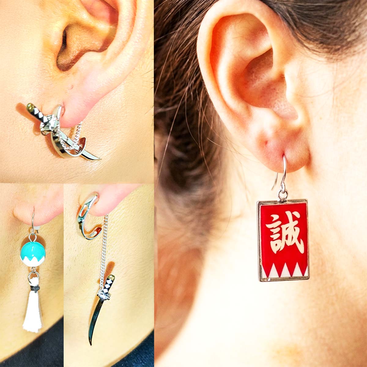 Makoto Collection Earrings – Katana, Shinsengumi Flag & Dandara Tassel Ear Cuff | Japanese Samurai аксессories | Shinobiya Original