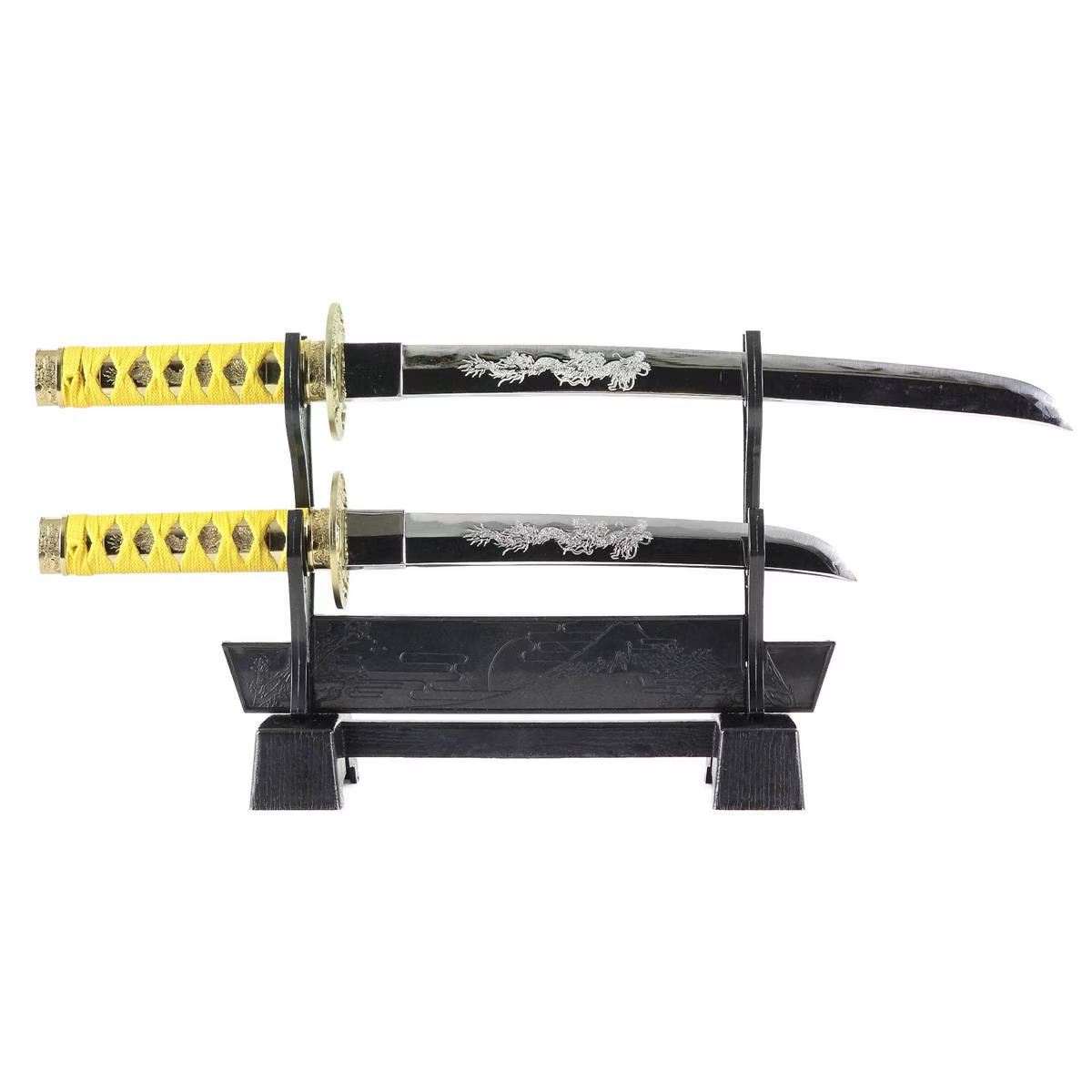 Mini Samurai Sword Display Set with Dragon-Engraved Blades and Stand (4 colours available - Free shipping)