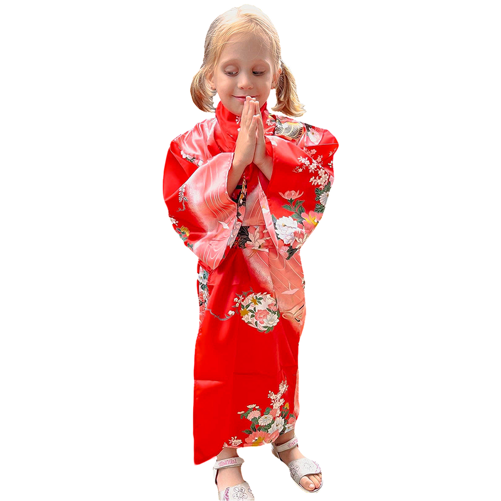 Girls' Yukata: Flowing Flowers (Polyester)