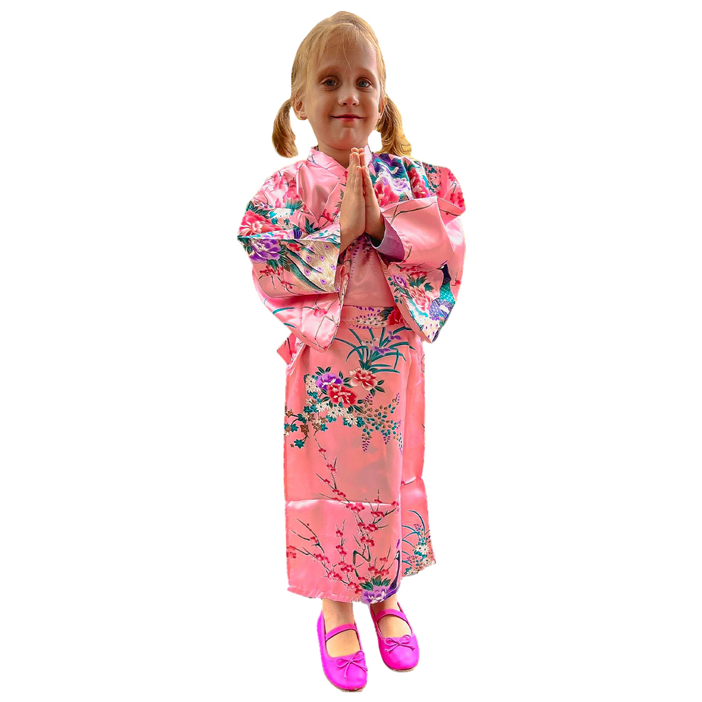 Girls' Yukata: Peacock Peony (Polyester)