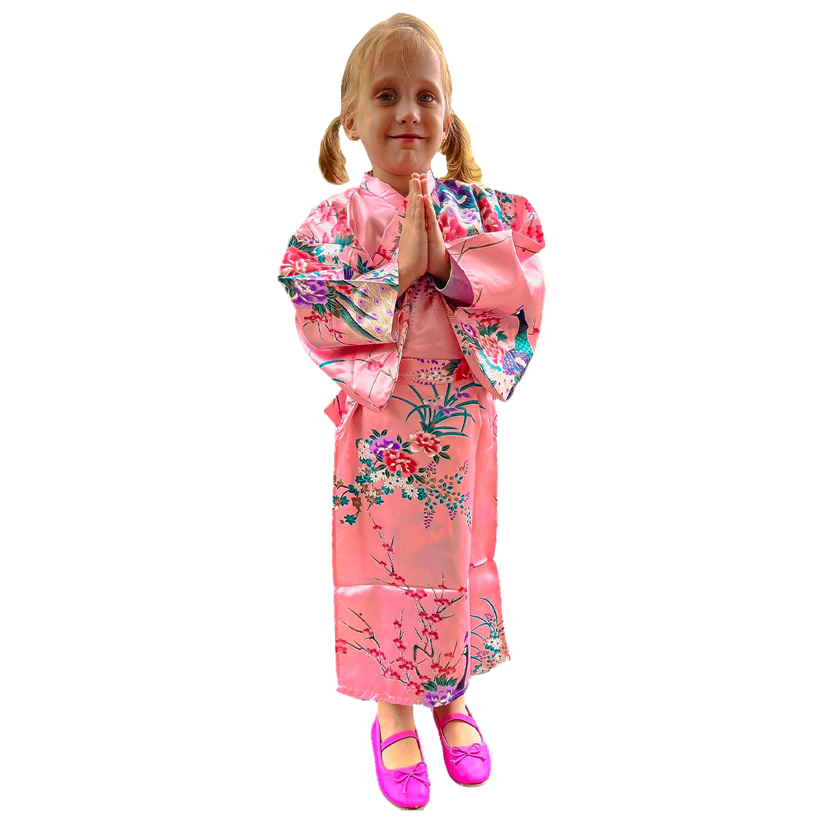 Girls' Yukata: Peacock Peony (Polyester)