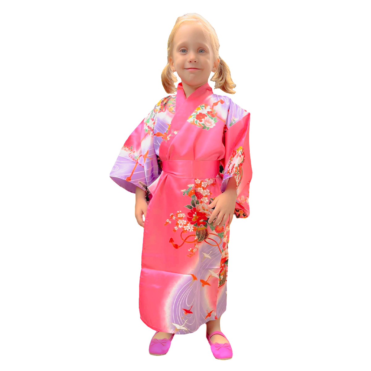 Girls' Yukata: Flowing Flowers (Polyester)