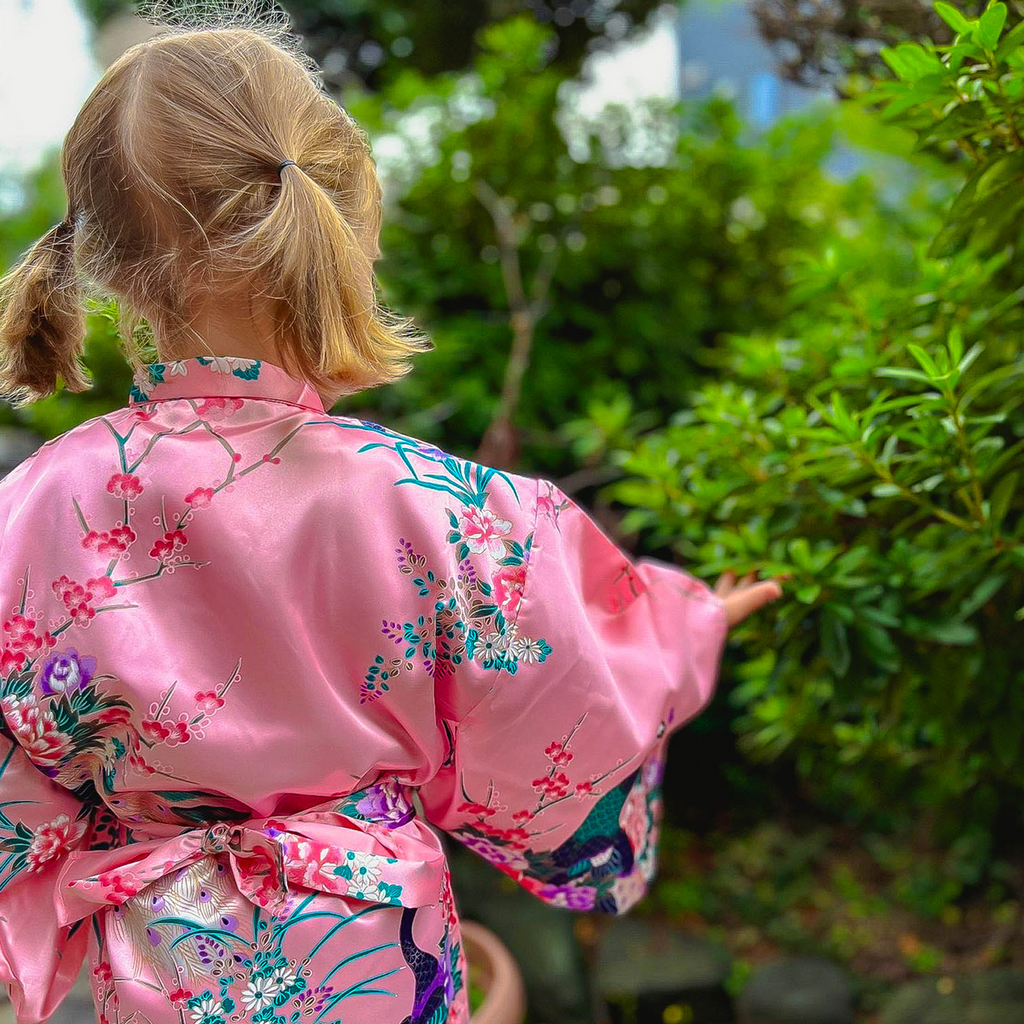 Girls' Yukata: Peacock Peony (Polyester)