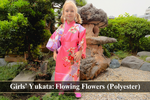Girls' Yukata: Flowing Flowers (Polyester)