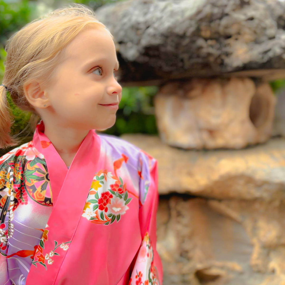 Girls' Yukata: Flowing Flowers (Polyester)