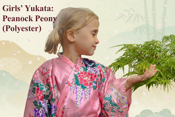 Girls' Yukata: Peacock Peony (Polyester)