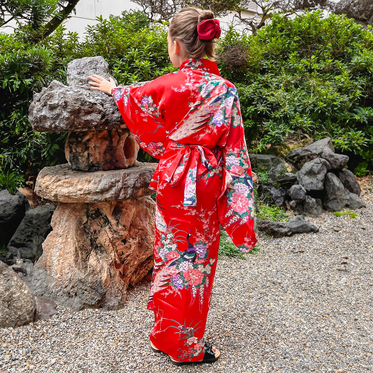 Girls' Yukata: Peacock Peony (Polyester)