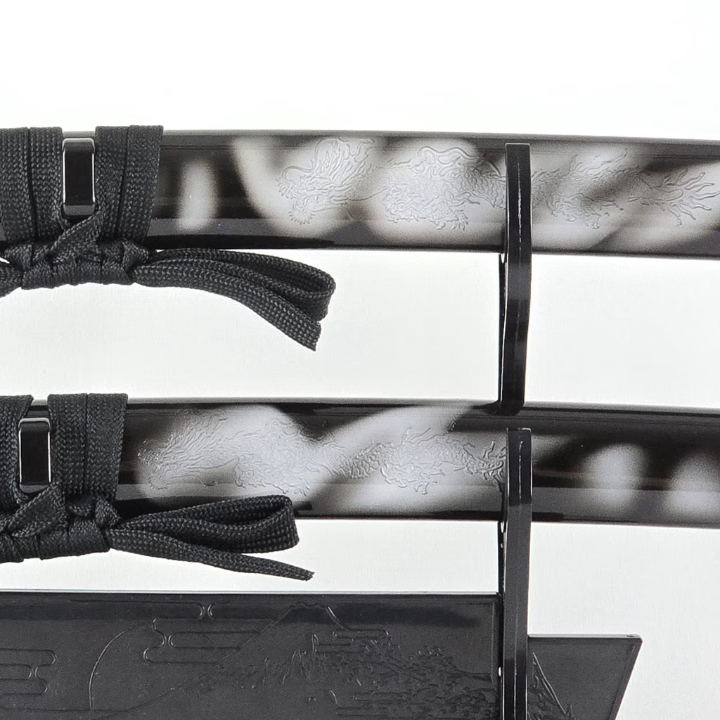 Mini Samurai Sword Display Set with Dragon-Engraved Blades and Stand (4 colours available - Free shipping)