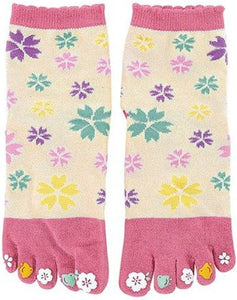 Calcetines Tabi estampados de 5 dedos Kurochiku Flor de cerezo (Yumemisou) - Rosa LIQUIDACIÓN EE. UU. 