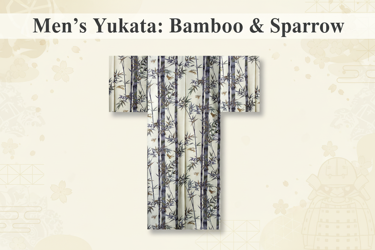Men's Yukata: Bamboo & Sparrow