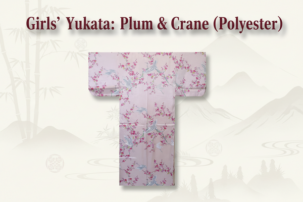Girls' Yukata: Plum & Crane (Polyester)