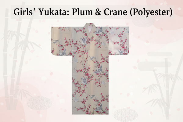 Girls' Yukata: Plum & Crane (Polyester)