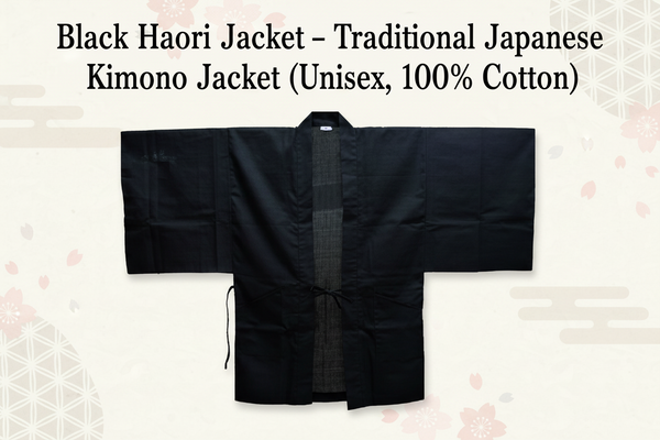 Black Haori Jacket – Traditional Japanese Kimono Jacket (Unisex, 100% Cotton)