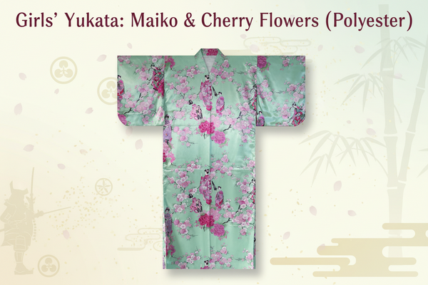 Girls' Yukata: Maiko & Cherry Flowers (Polyester)