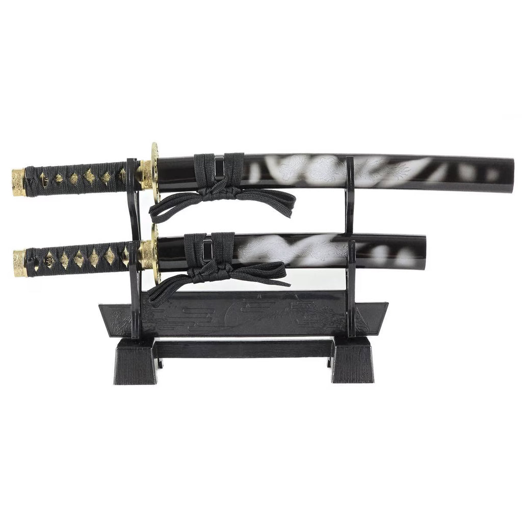 Mini Samurai Sword Display Set with Dragon-Engraved Blades and Stand (4 colours available - Free shipping)