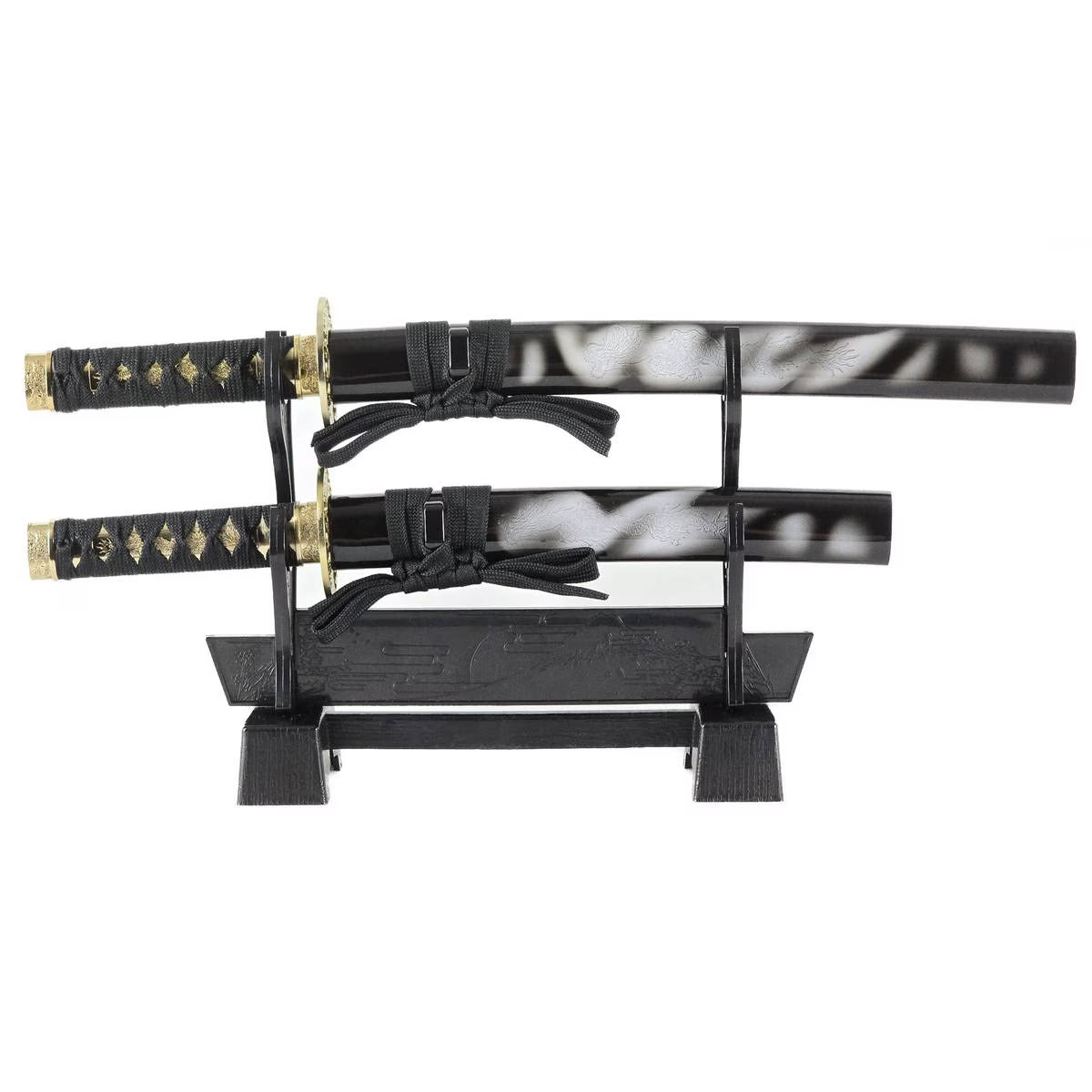 Mini Samurai Sword Display Set with Dragon-Engraved Blades and Stand (4 colours available - Free shipping)