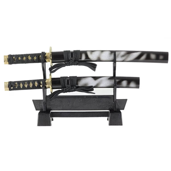 Mini Samurai Sword Display Set with Dragon-Engraved Blades and Stand (4 colours available - Free shipping)