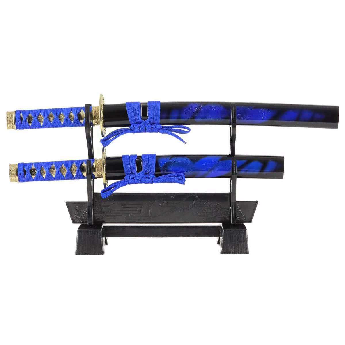 Mini Samurai Sword Display Set with Dragon-Engraved Blades and