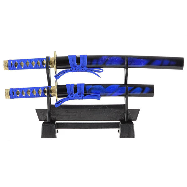 Mini Samurai Sword Display Set with Dragon-Engraved Blades and Stand (4 colours available - Free shipping)
