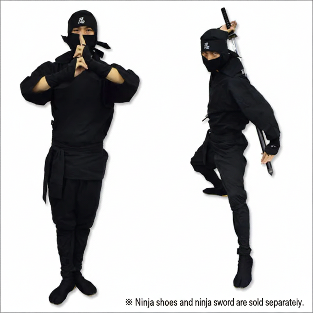 Ninja Uniform - Erwachsene Version schwarz - 6 Teile