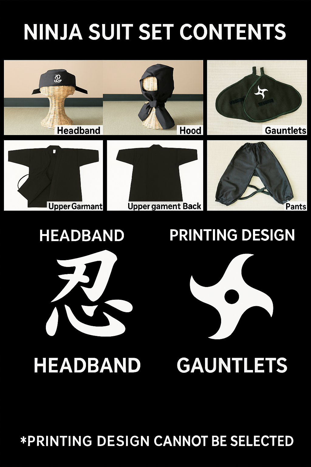 Ninja Uniform - Erwachsene Version schwarz - 6 Teile
