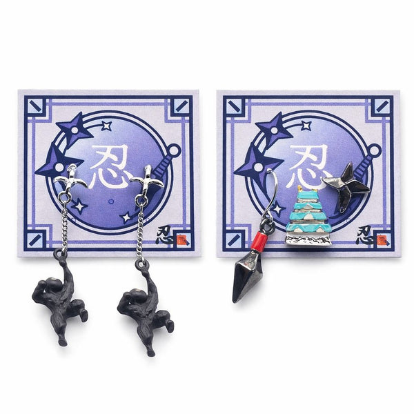 Ninja Collection Earrings – Climbing Ninja, Kunai, Shuriken & Castle Designs | Japanese Style Accessories | Shinobiya Original
