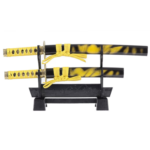 Mini Samurai Sword Display Set with Dragon-Engraved Blades and Stand (4 colours available - Free shipping)