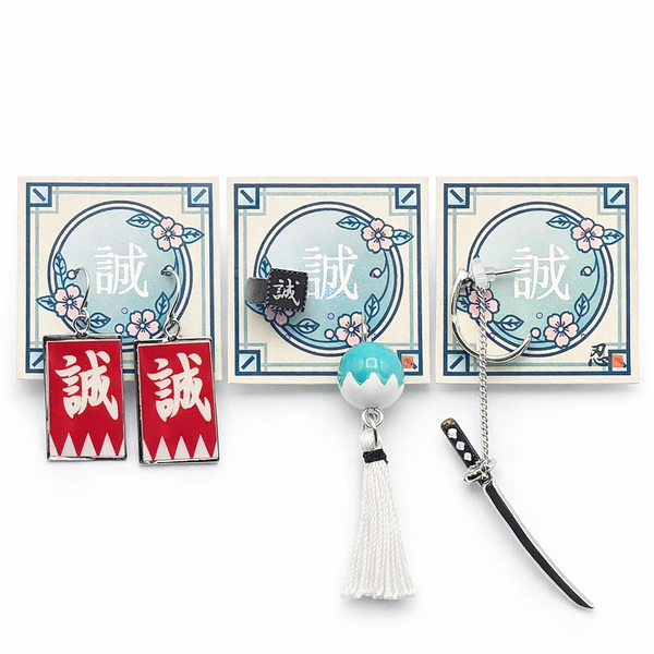 Makoto Collection Earrings – Katana, Shinsengumi Flag & Dandara Tassel Ear Cuff | Japanese Samurai аксессories | Shinobiya Original
