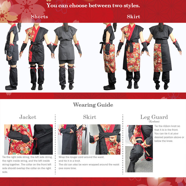 Kunoichi (female ninja) Costume 2WAY Type (Pants/Wrap Skirt)