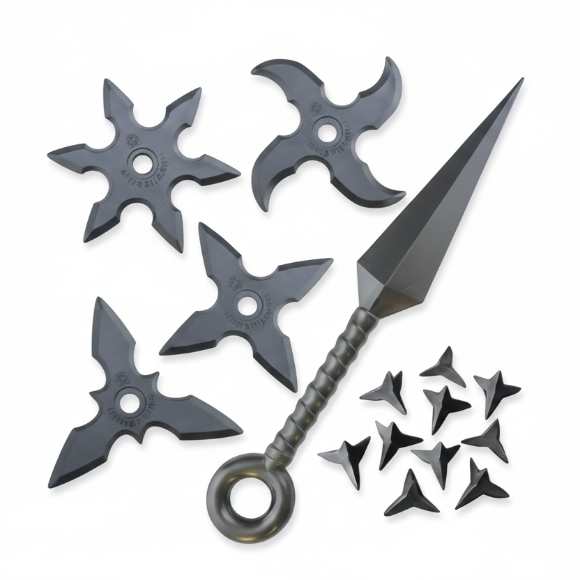 Rubber Shuriken Ninja Set (Shuriken 4pcs + Kunai + Makibishi)