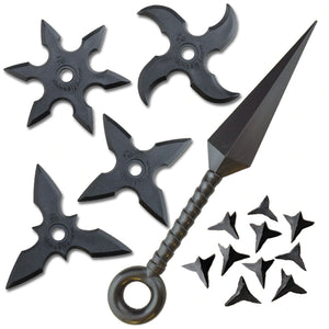 Rubber Shuriken Ninja Set BLACK (Shuriken 4pcs + Black Kunai + Makibishi) OUTLET SALE USA