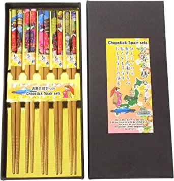 Traditional Art Bamboo Chopsticks 5 Piece Set: Maiko in Kyoto CLEARANCE USA