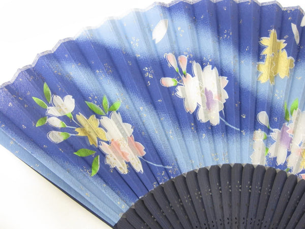 Silk Hand Fan Blue Sakura 504-546 CLEARANCE USA