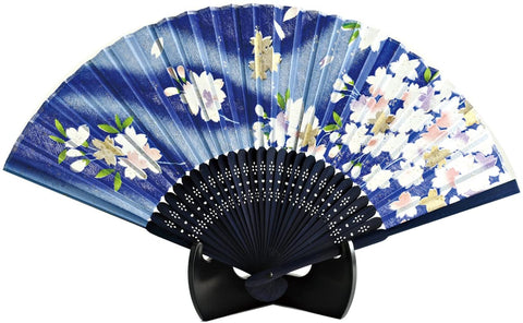 Silk Hand Fan Blue Sakura 504-546 CLEARANCE USA