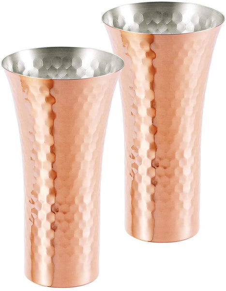 Pure Copper Cup with hammer dents 2pcs Set with wooden box