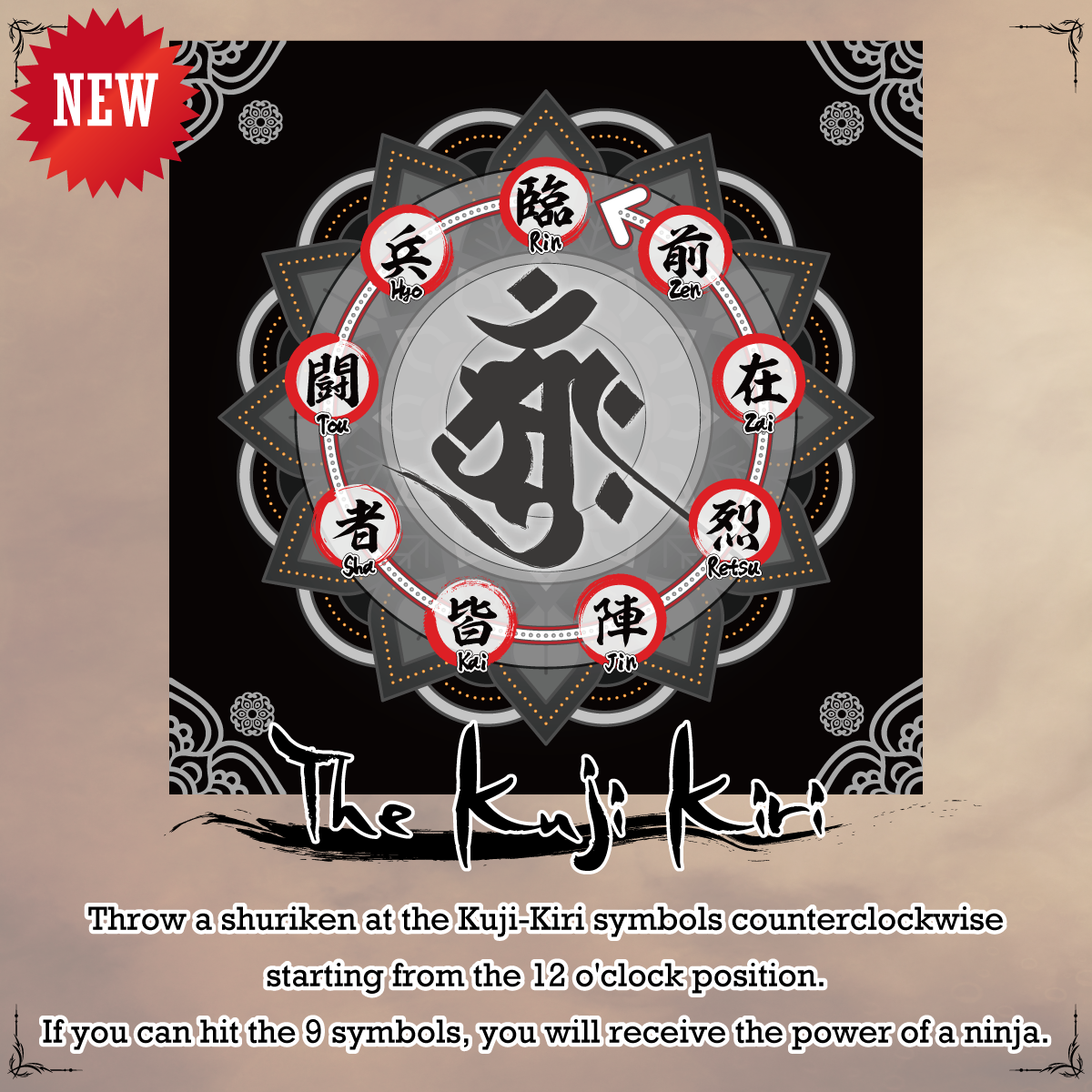 NEW DESIGN Ninja Target Box including 4 rubber shuriken and 8 target papers