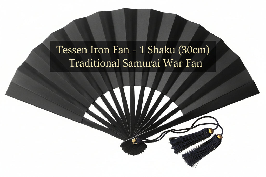 Japanese Tessen Iron Fan – 1 Shaku (30cm) Traditional Samurai War Fan – Black