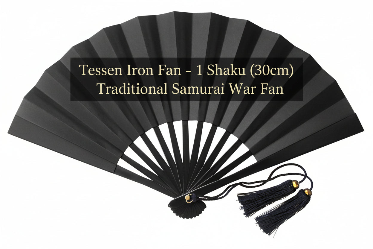 Japanese Tessen Iron Fan – 1 Shaku (30cm) Traditional Samurai War Fan – Black