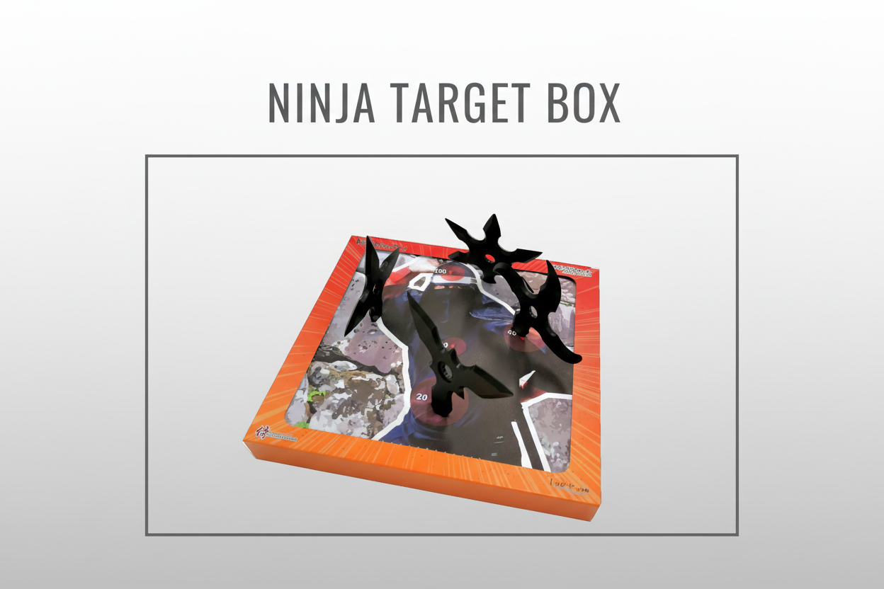 Ninja Target Box including 4 rubber shuriken and 8 target papers